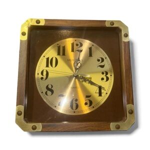 Vintage Mercedes Quartz Wall Clock – Wood & Brass 12” x 12”